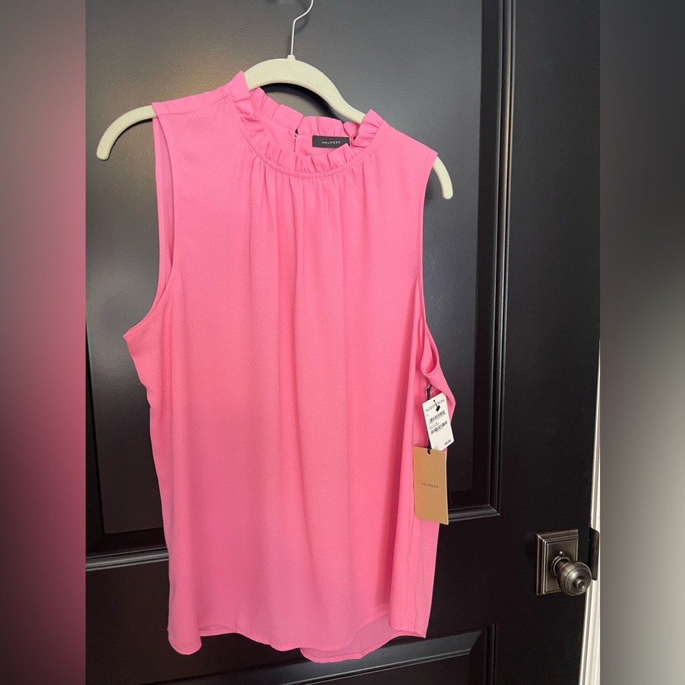Halogen Nordstrom pink stretch ruffled neck tank L